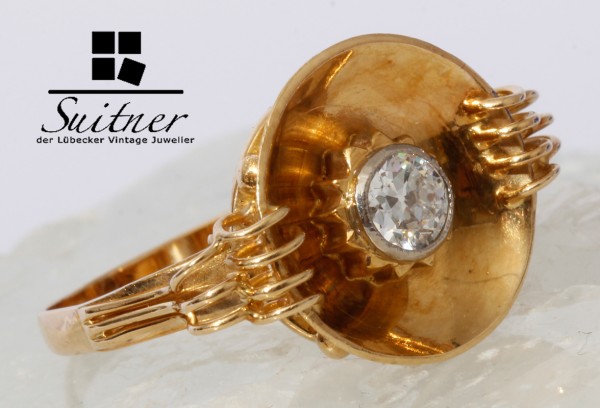 Art Deco Ring 0,35ct. Altschliff Diamant 750 Gold Gr. 56 Handarbeit