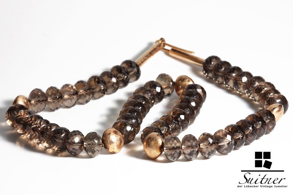einmalige Design Kette facettiert Rauchquarz 750 Rotgold Luxus Unikat Handarbeit