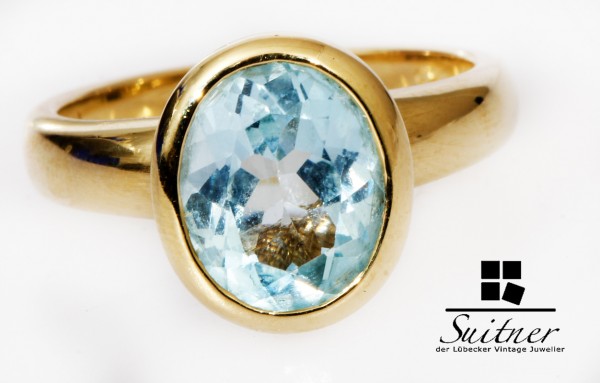 moderner Design Ring aus 585 Gold mit blauen Topas Blautopas Gr. 54