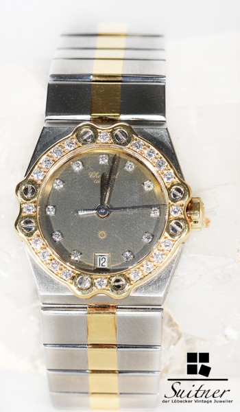 Chopard St. Moritz Damenuhr Stahl / Gold mit Original Brillant Besatz 8024