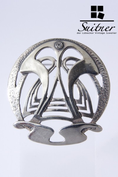 Jugendstil Brosche Anhänger Silber Zirkonia 925