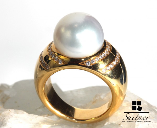 Ring 750 Gold mit Brillanten zus. 0,35ct. Südseeperle Gutachten Zappe 5100,-€