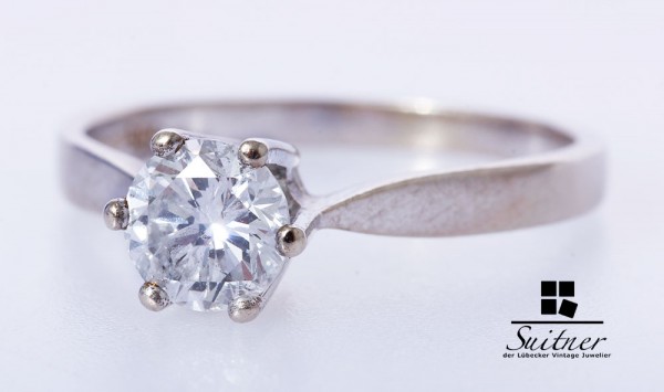 klassischer Verlobungsring 0,85ct Brillant Ring 585 Weißgold Gr. 55,5 F Farbe