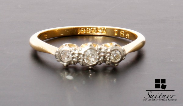 antiker Diamant Ring 750 Gold und Platin, wohl Frankreich um 1900 Gr. 52