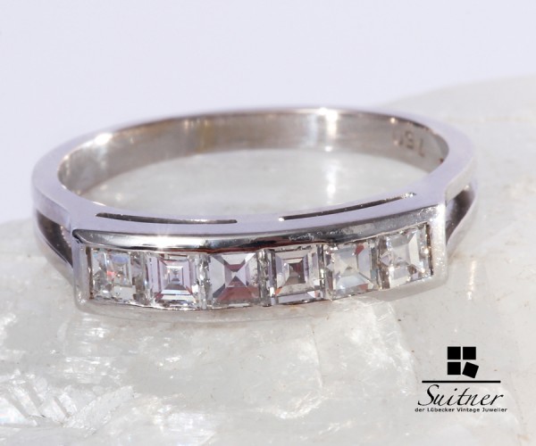 wertvoller Diamant Ring 750 Weißgold Carrée Cut ca. 0,90ct Verlobung Gr 57
