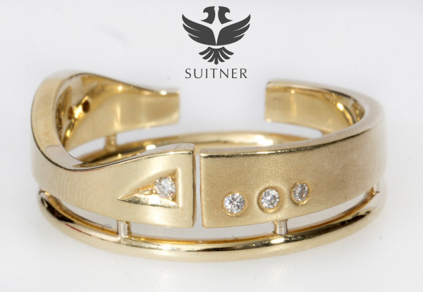aussergewöhnlicher Design Ring 585 Gold Brillanten Gr. 59 Unikat