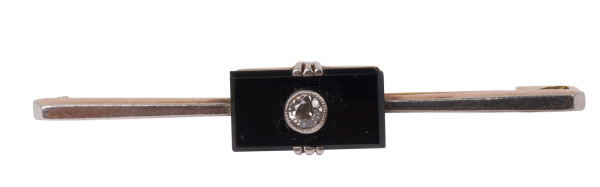 Art Deco Onyx Diamanten Brosche aus 585 Gold und Weißgold