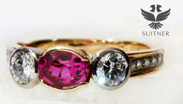wertvoller 2,30ct. Rubin und Brillant Ring mit 23 feinsten Steinen aus 750 Gold - Unikat Luxus