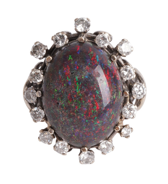 schwarzer 25ct. Black Opal Ring mit Brillanten aus 585 Weißgold Gr. 55