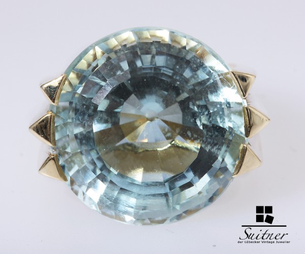 Aquamarin Ring ca. 26 ct. augenrein 585 Gold Gr. 50