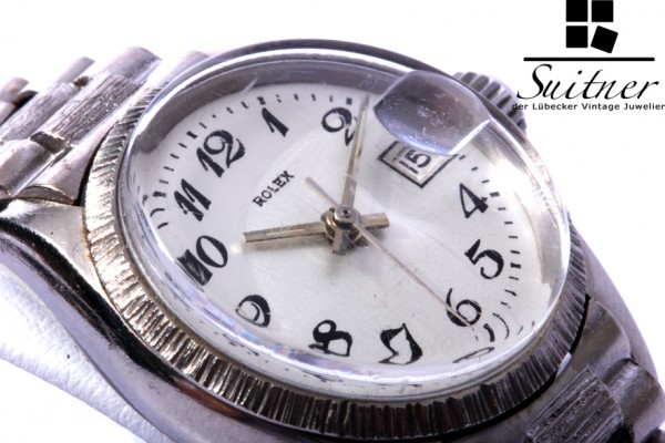 seltene Rolex Lady Date 750 Weißgold Ref. 6527 Präsident Borke RAR