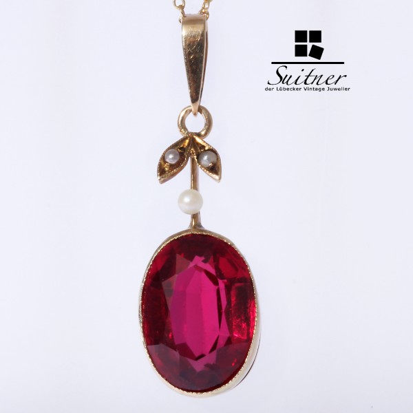 Kette Jugendstil synth. Rubin antik 585 Gold