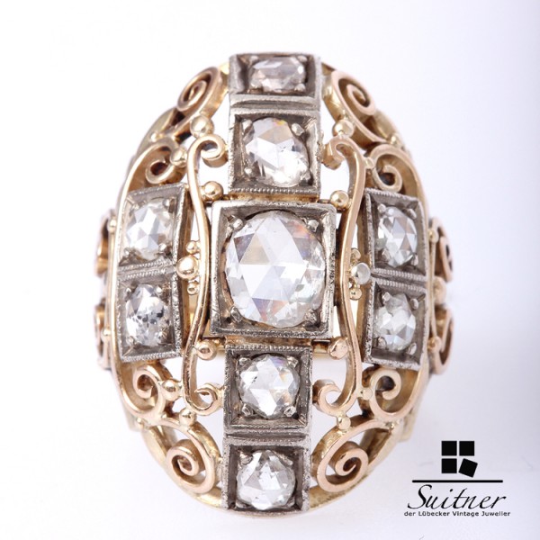 Diamant Ring zus. ca. 1,00 ct Gold Gr. 55,5 antik