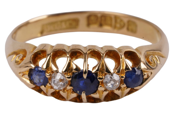 antiker Jugendstil Ring Großbritannien 750 Gold Saphir Diamant England