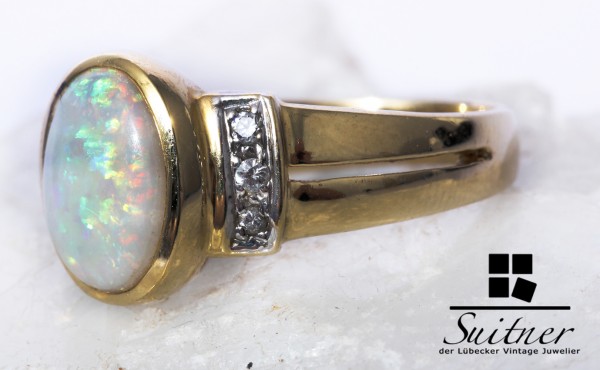 wertvoller Opal und Brillant Ring aus 585 Gold Gr. 56 Vollopal