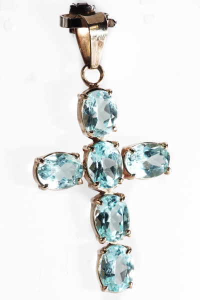 wertvolles Juwelen Kreuz mit Topas Anhänger aus 585 Gold Pendant Cross