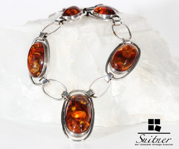 großes Bernstein Silber Collier im Stile des Art Deco Amber XL - Kette