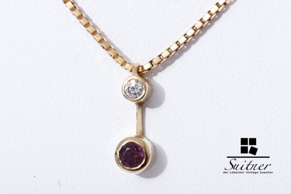 Kette 585 Gold mit Anhänger Brillant & Rubin