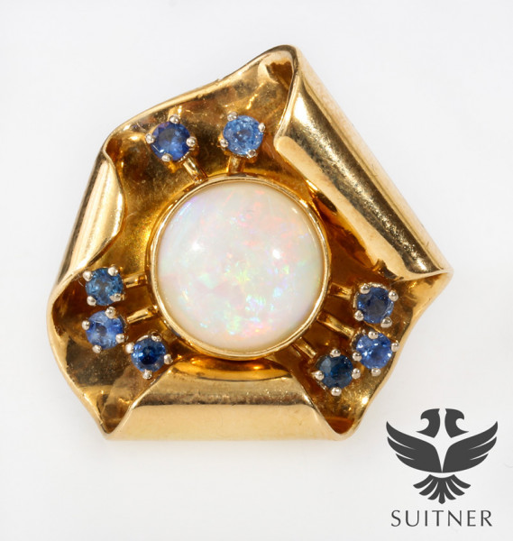 opulenter Vintage Opal Ring mit Saphiren der 1950er 750 Gold XL