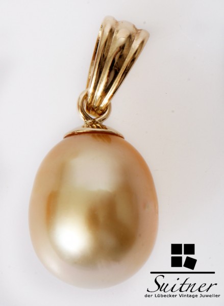 feine goldene Süßwasser Zuchtperle 10mm Anhänger 585 Gold Pearl Pendant