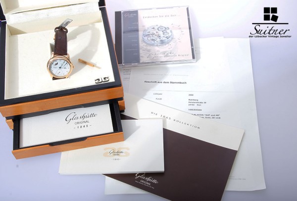 Glashütte Original Senator Auf und Ab 750 Roségold Gold Box Papiere Mondphase