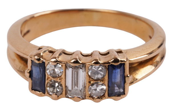 toller Vintage Ring mit Saphiren und Diamanten Ring aus 750 Gold Gr. 48 Baguette