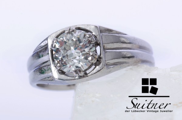antiker 1,00ct Diamant Ring aus 585 Weißgold Gr. 53 Bandring