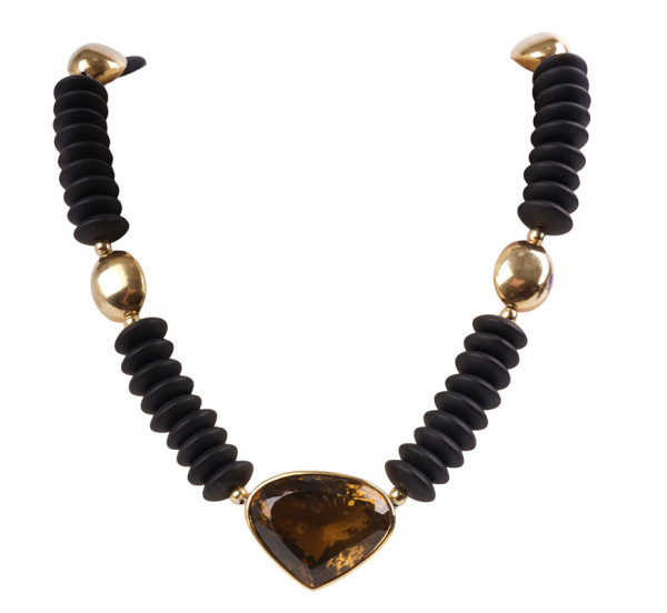 Unikat Collier mit 60ct. Citrin 925 Silber Gold mattiert Schiefer Lübecker Handarbeit