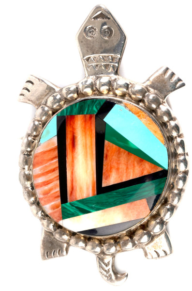 Brosche Schildkröte Silber Inlay Navajo Schmuck Frank Yellowhorse
