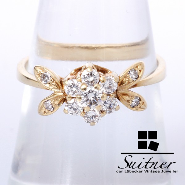 zarter Brillant / Diamant Ring zus. ca. 0,44 ct 585 Gold floral Blüte
