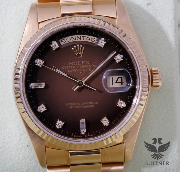 Rolex Day Date 18038 Vignette Brown Diamanten Zifferblatt - 1979 selten NOS