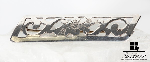 Silber Brosche Jugendstil Art Nouveau florales Design mit Meisterpunze JS