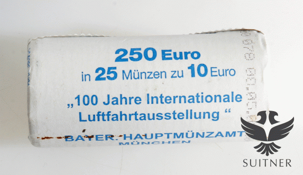 25 x 10 Euro -100 Jahre Internationale Luftfahrtausstellung Silber / Sterlingsilber / 1 Rolle OVP
