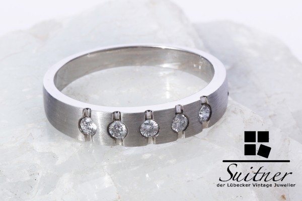 moderner Platin Ring mit 5 Brillanten Gr. 63 Bandring Vorsteckring