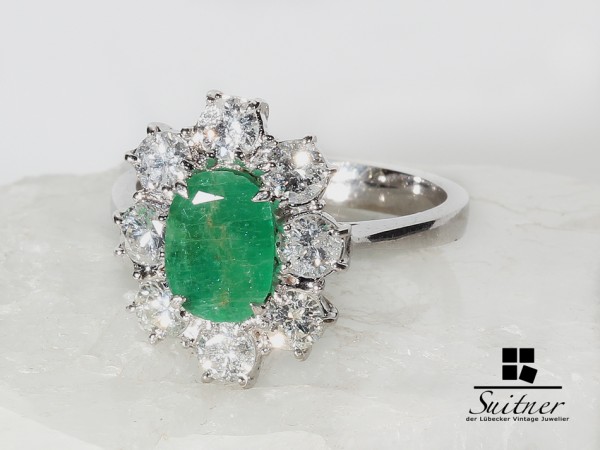 wertvoller Smaragd Ring mit Brillanten ca 2,32 ct. Weißgold Gr.53 Emerald Klassiker