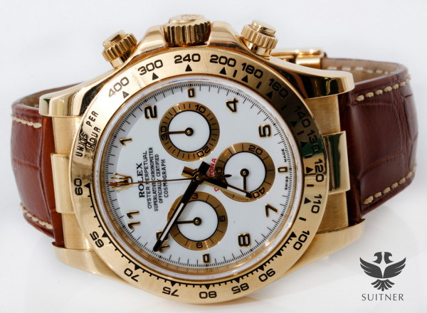 Neue Rolex Daytona 750 Gold am Lederband LC100 FullSet 116518 Unworn Z Serie