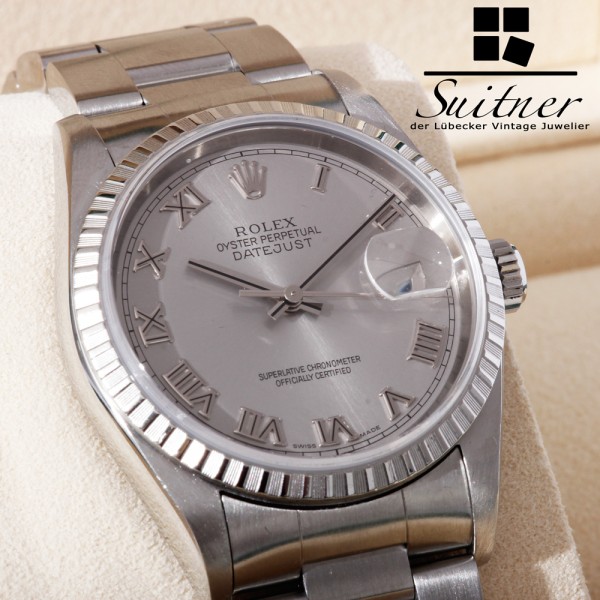 Rolex Datejust Stahl Ref 16220 Bj 2005 Oysterband Top Zustand Box