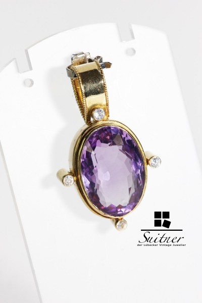 Antiker 750 Gold Amethyst Anhänger Diamant Pendant lila