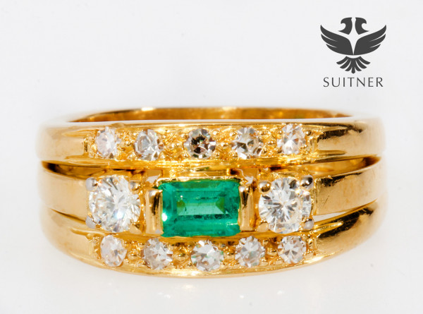 wertvoller 0,65ct. Smaragd Brillant Ring aus 585 Gold Unikat vom Goldschmied