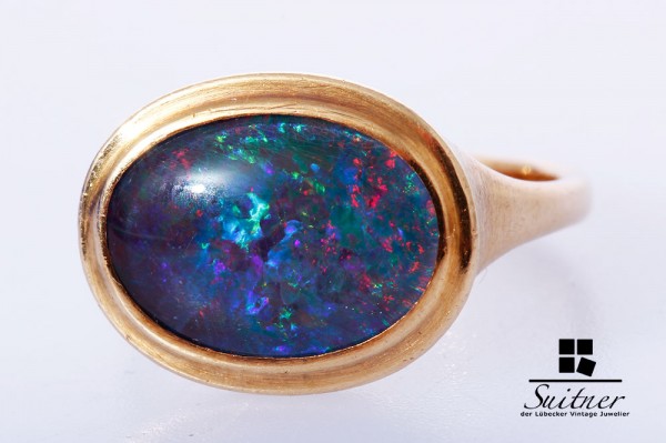 prächtiger Opal Ring 750 Gold Gr. 55 Black Opal Optik like Siegelring