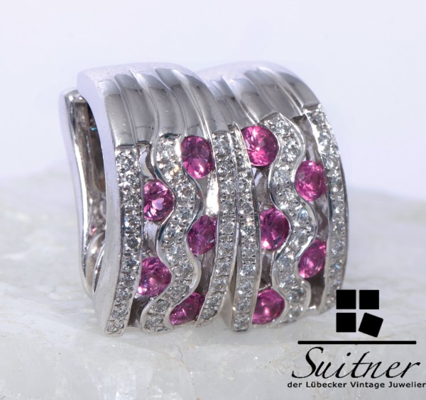 wertvolle Pink Saphir Brillant Ohrstecker Halbcreolen 750 Weißgold
