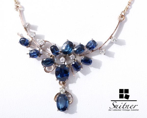 Set Collier Ohrschmuck Saphir Brillanten aus Gold