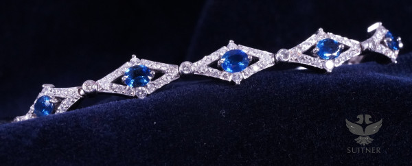 Art Deco Armband mit Brillanten und Saphiren 750 Weißgold Venedig