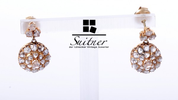 antike Biedermeier Ohrhänger ca. 2.66ct. Diamantbesatz 585 Gold Diamanten