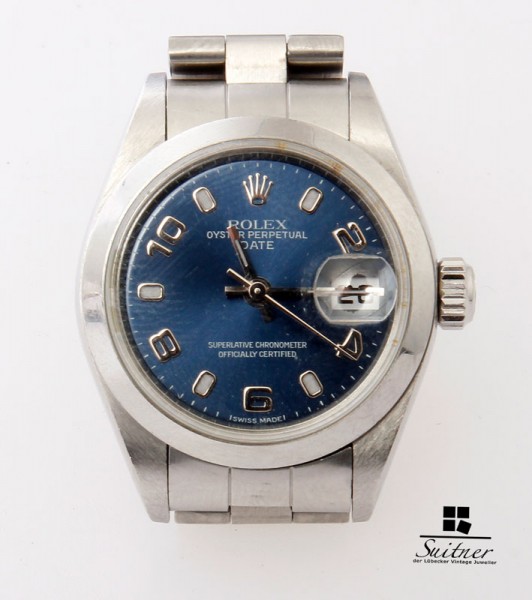 Rolex Date 79160 Oysterband blaues Zifferblatt Jahr 2000 Automatik