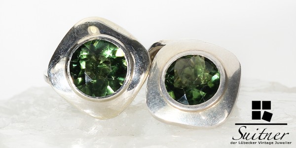 Art Deco Manschettenknöpfe aus 835 Silber mit Turmalin grünen Steinen