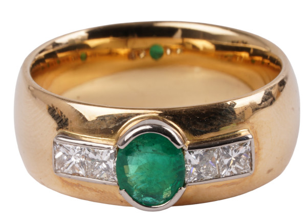 wertvoller 1,10ct. Smaragd Ring mit Princess Diamanten 750 Gold massiv Gr. 55