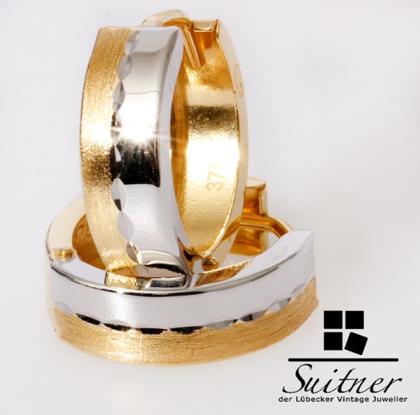 moderne Amor Creolen mattiert glänzend 375 Gold - poliert Ohrringe