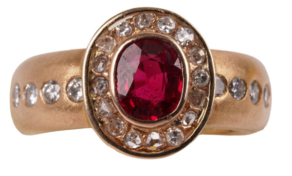 antiker 1,35ct. Burma Rubin Brillant Ring Unikat aus 585 Gold Gr. 55