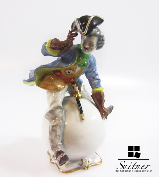 Ernst Bohne Söhne Rudolstadt Porzellan Figur Münchhausen auf der Kugel - selten